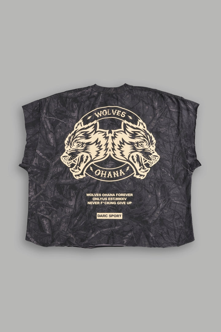 Wolves Ohana Forever "Grunge" Cut Off Tee in Darc Driftwood Forest Camo