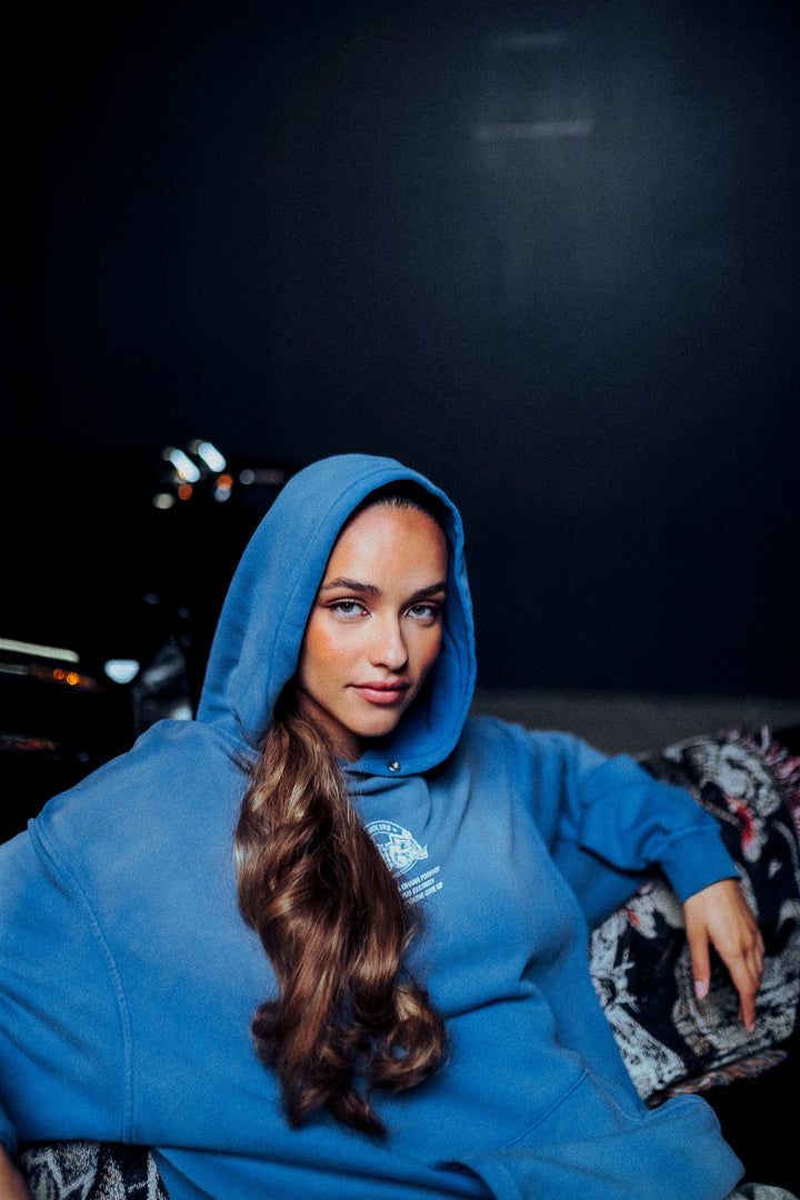 Wolves Ohana Forever "Pierce" Hoodie in Darc Cobalt Drift Wash