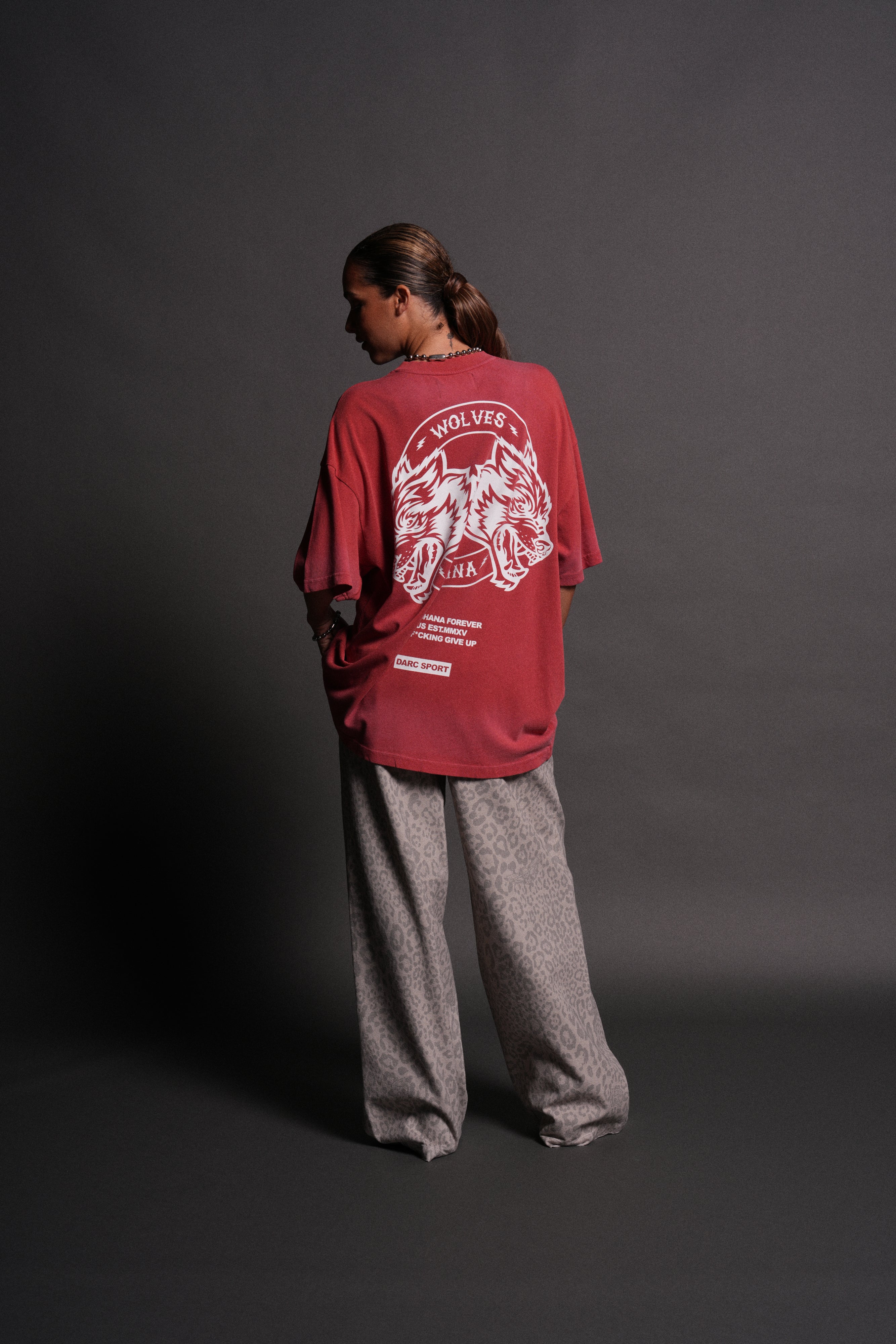Wolves Ohana Forever "Premium" Oversized Tee in Roman Red Drift Wash