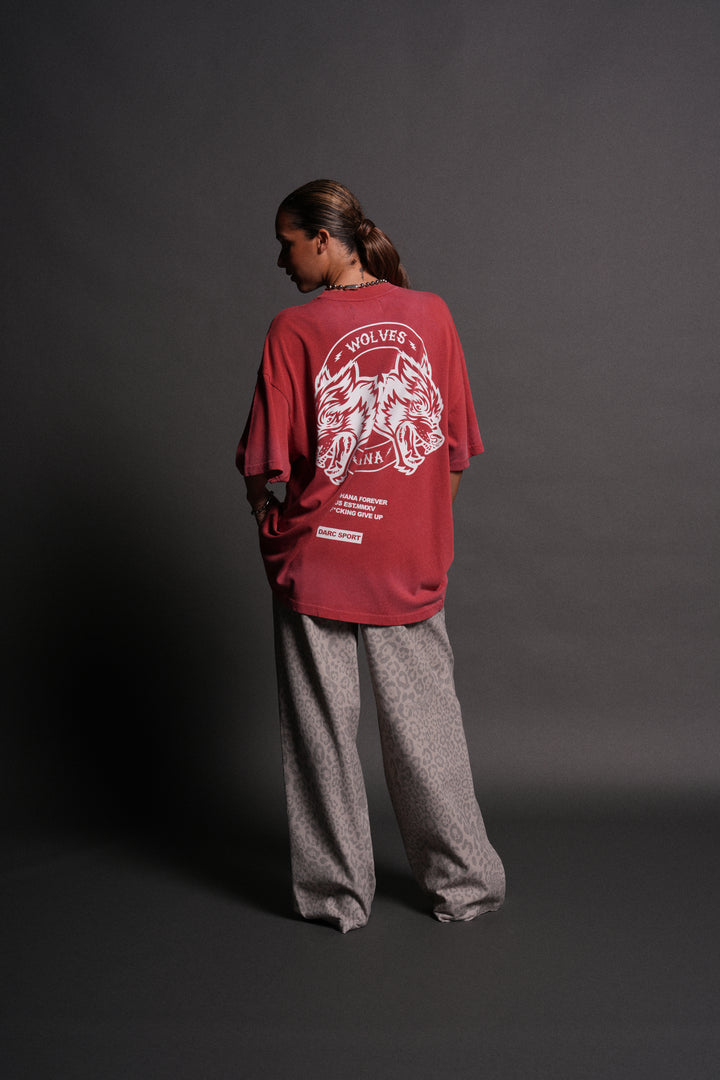 Wolves Ohana Forever "Premium" Oversized Tee in Roman Red Drift Wash