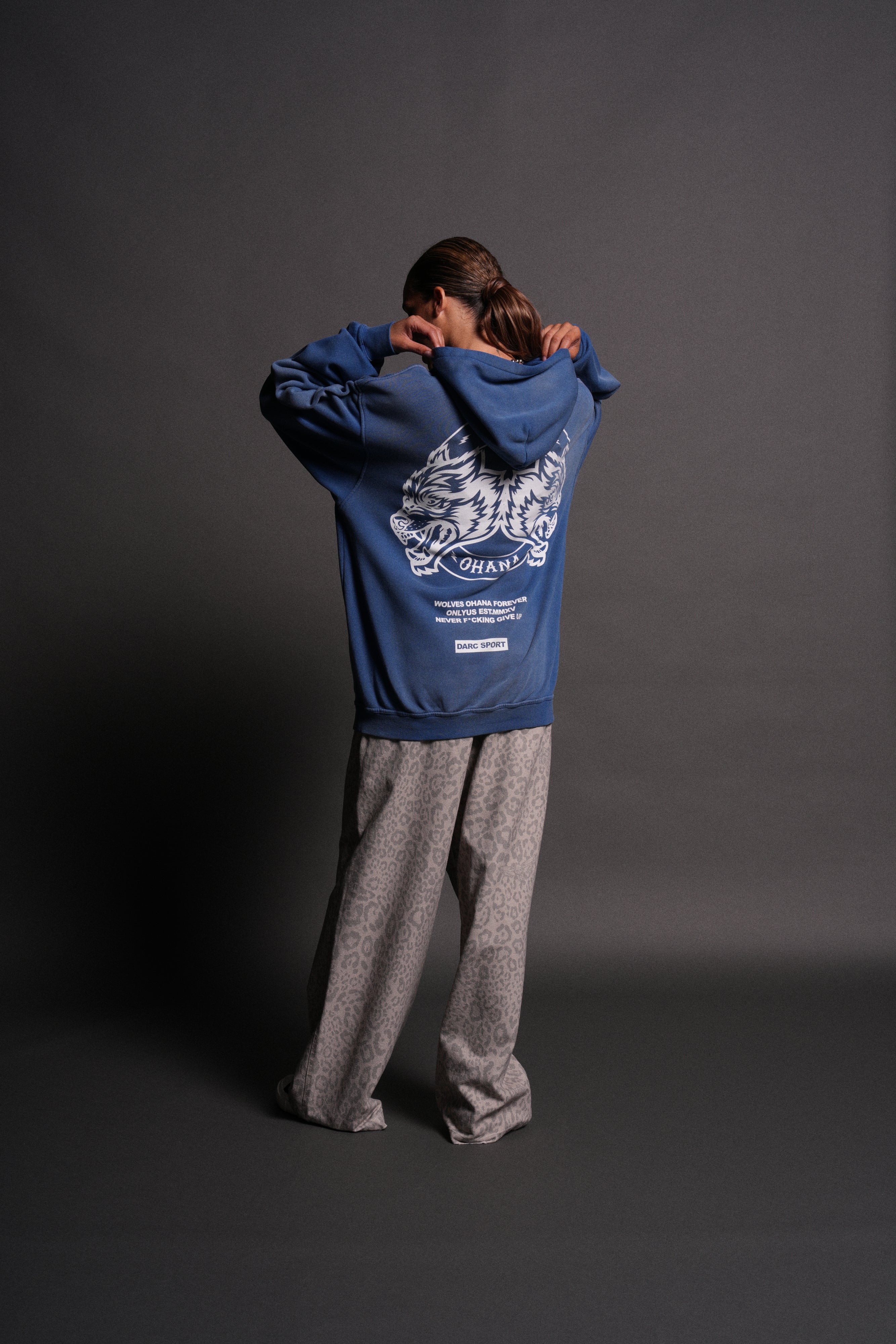 Wolves Ohana Forever "Pierce" Hoodie in Darc Cobalt Drift Wash