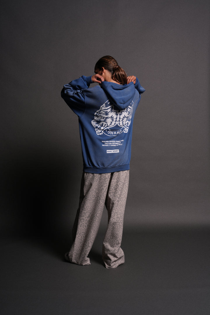 Wolves Ohana Forever "Pierce" Hoodie in Darc Cobalt Drift Wash