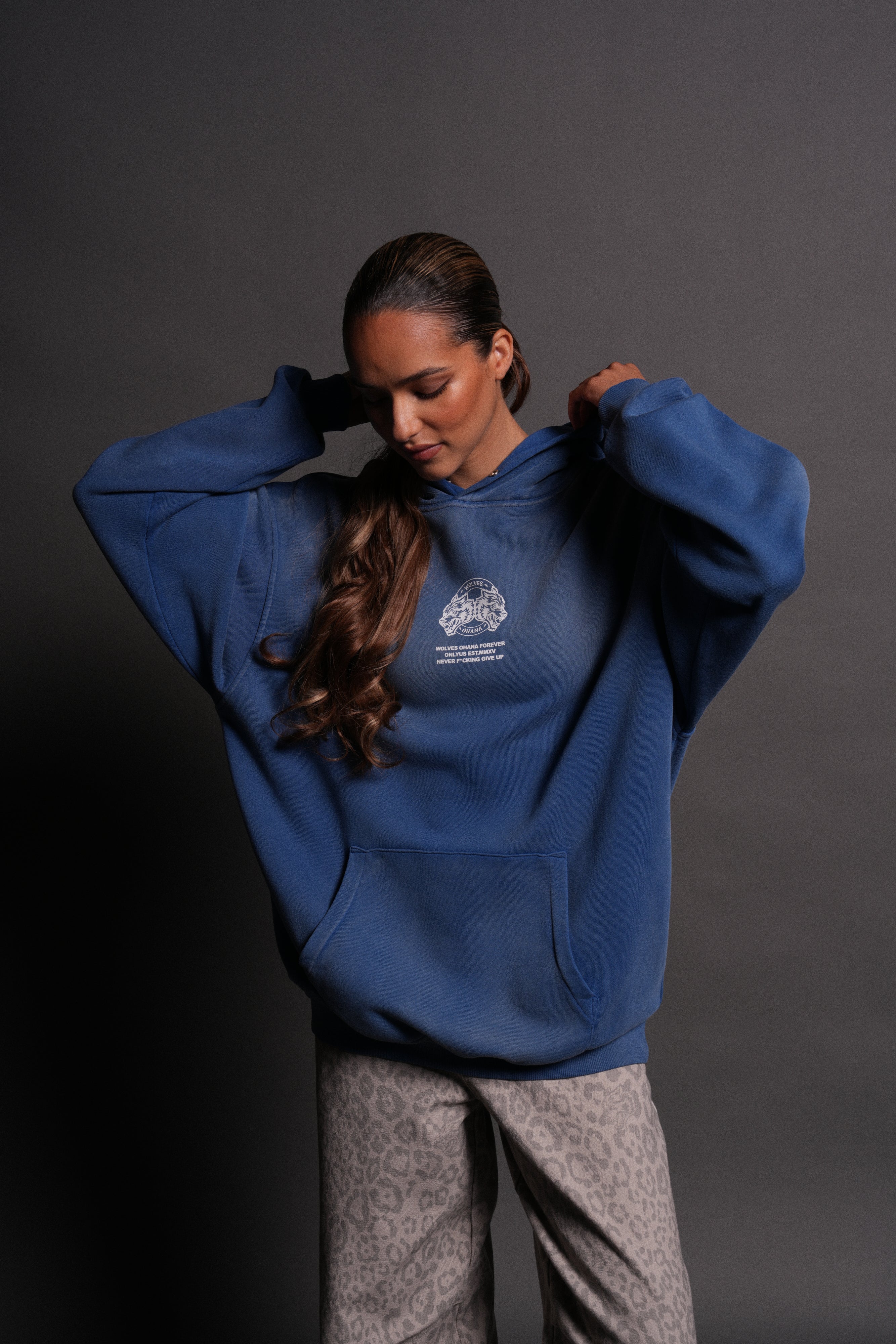 Wolves Ohana Forever "Pierce" Hoodie in Darc Cobalt Drift Wash