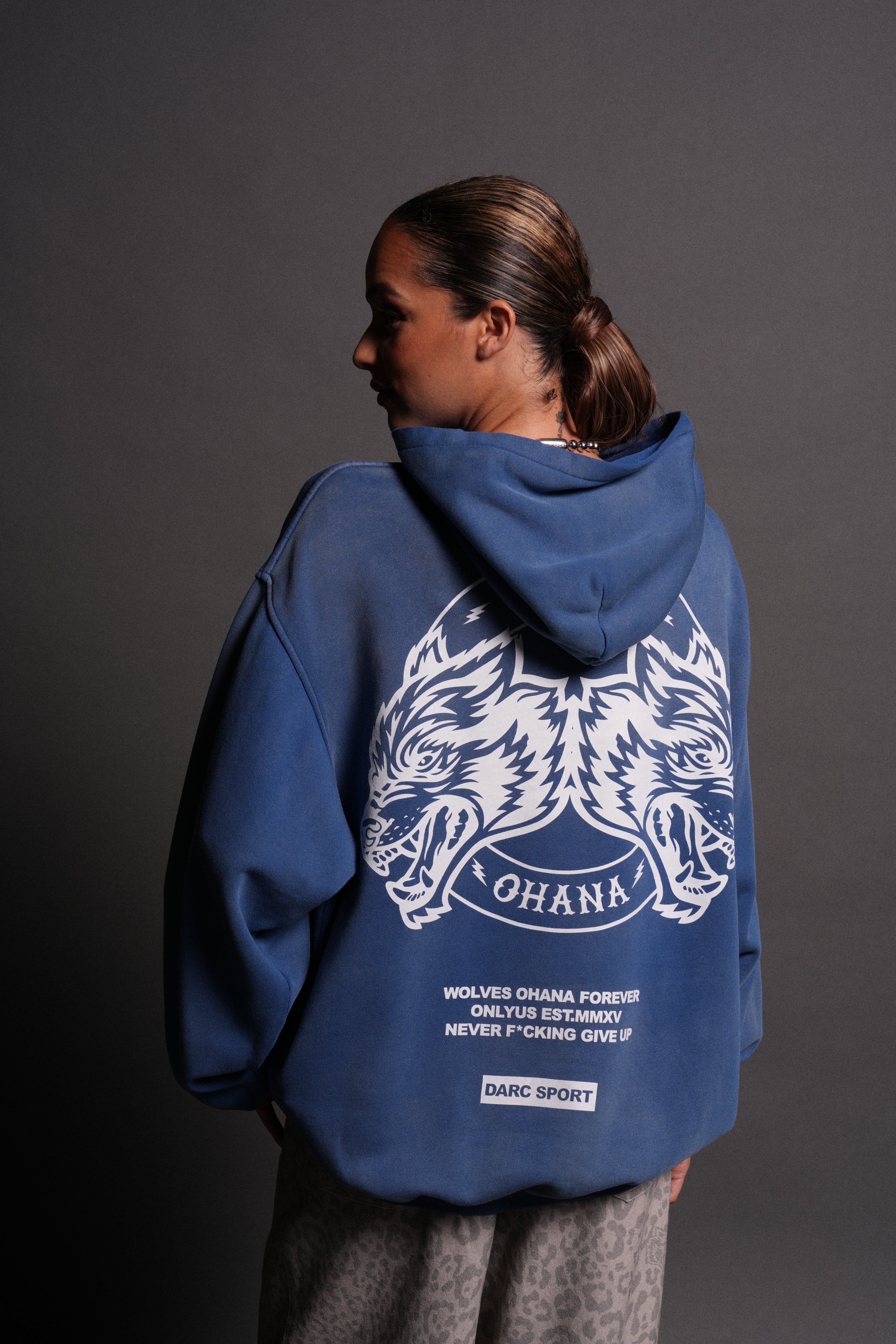 Wolves Ohana Forever "Pierce" Hoodie in Darc Cobalt Drift Wash