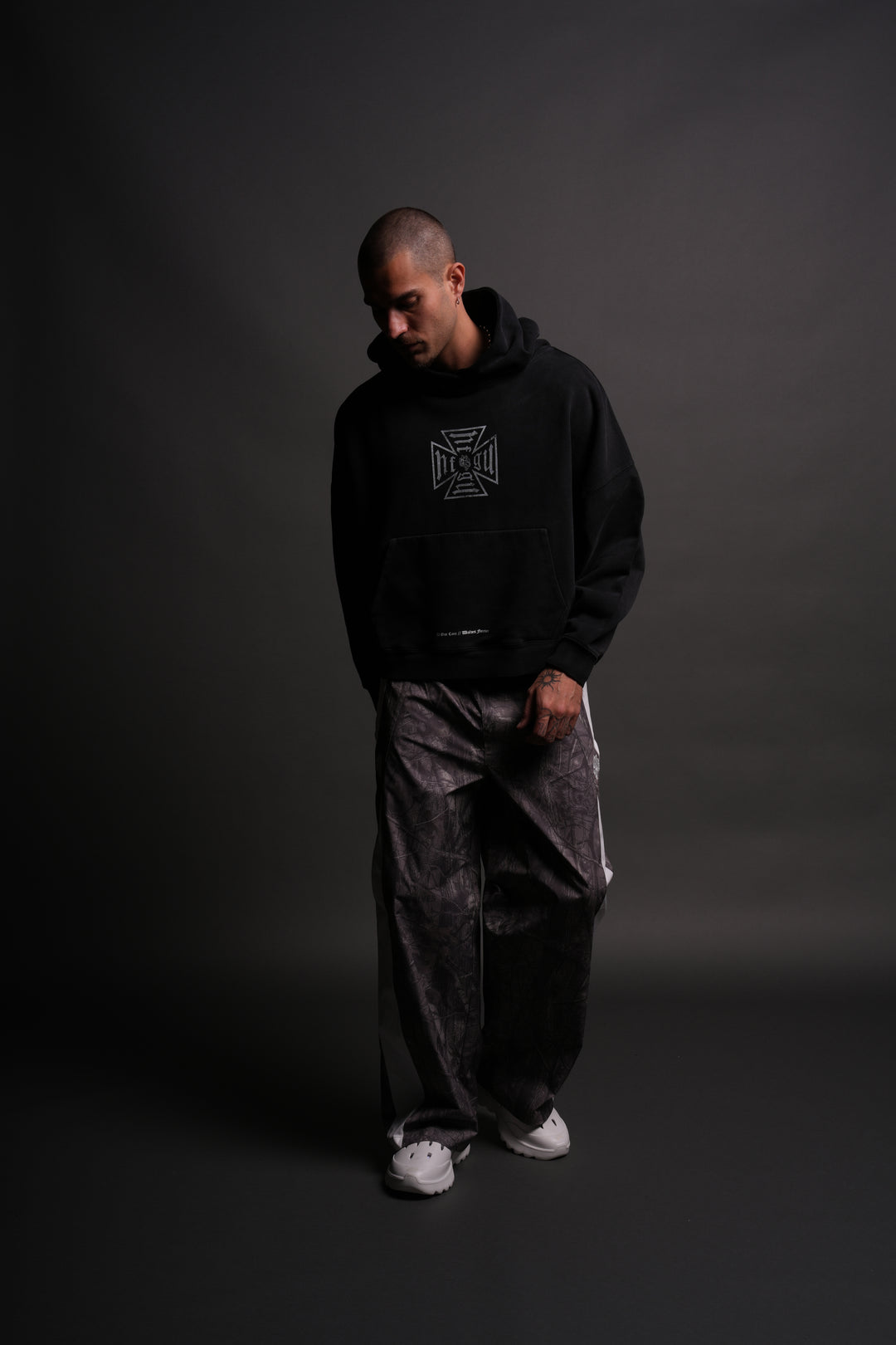 Loyal To The Core "Gage Box Cut" Grunge Hoodie in Black Drift Wash