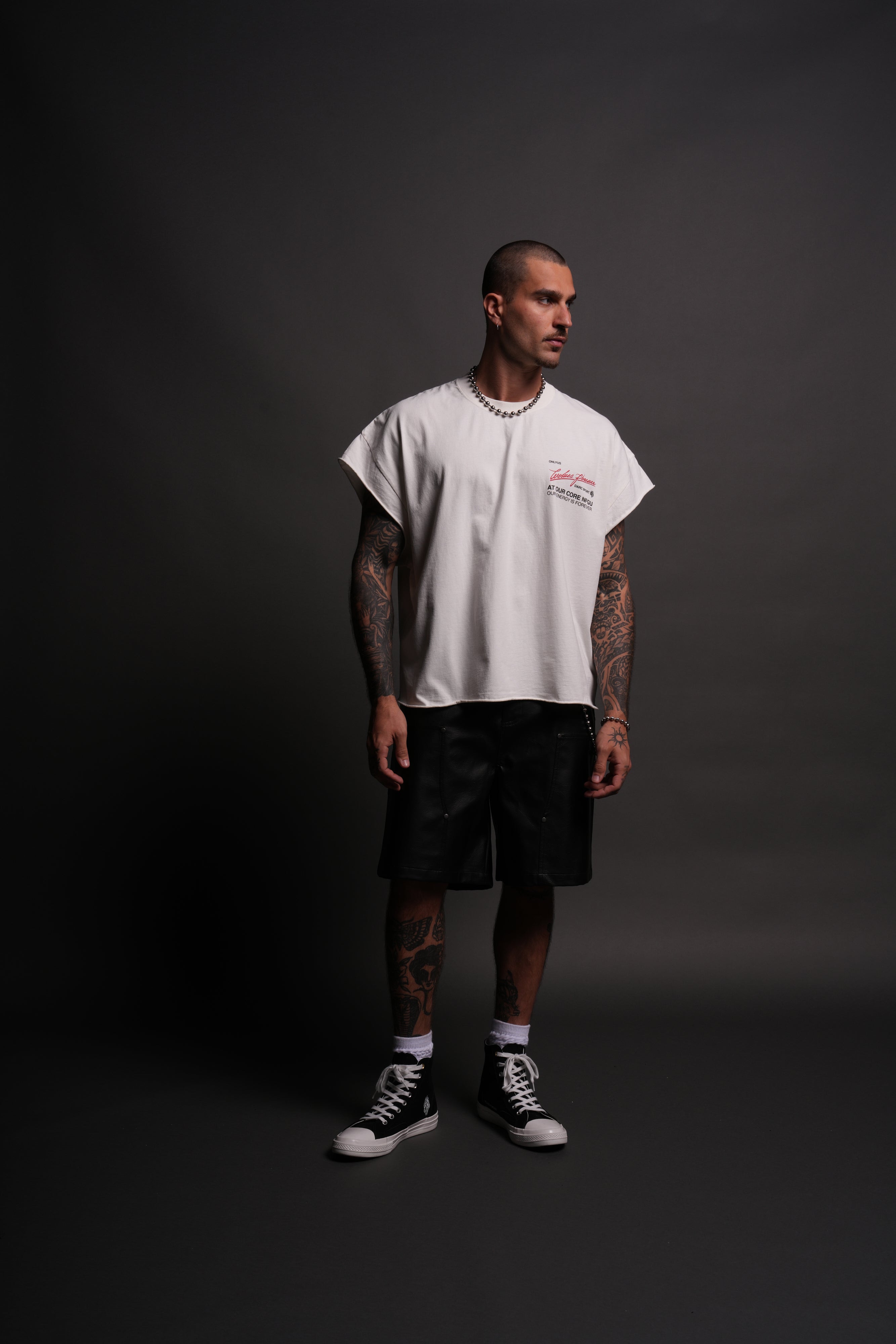At Our Core "Grunge" Cut Off Tee in Cream