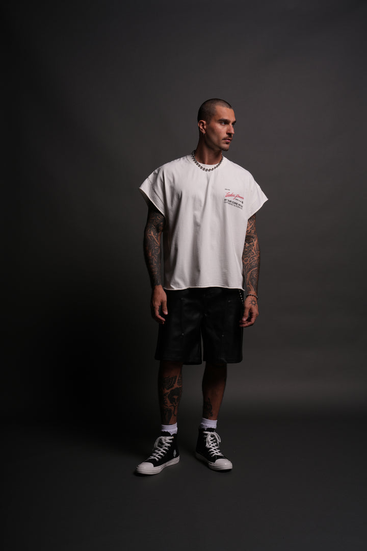 At Our Core "Grunge" Cut Off Tee in Cream
