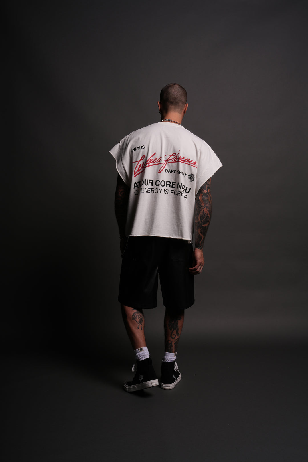 At Our Core "Grunge" Cut Off Tee in Cream