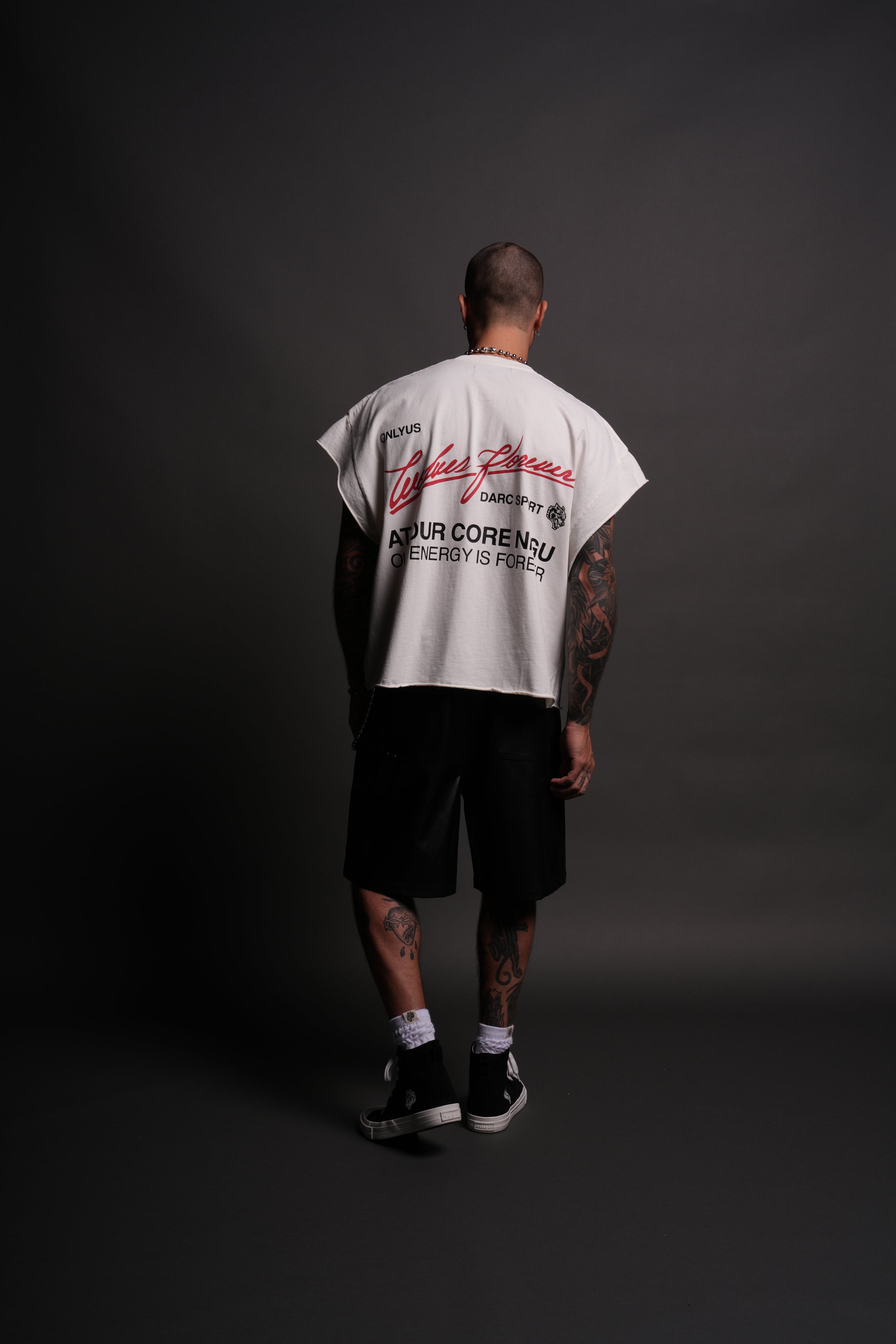 At Our Core "Grunge" Cut Off Tee in Cream