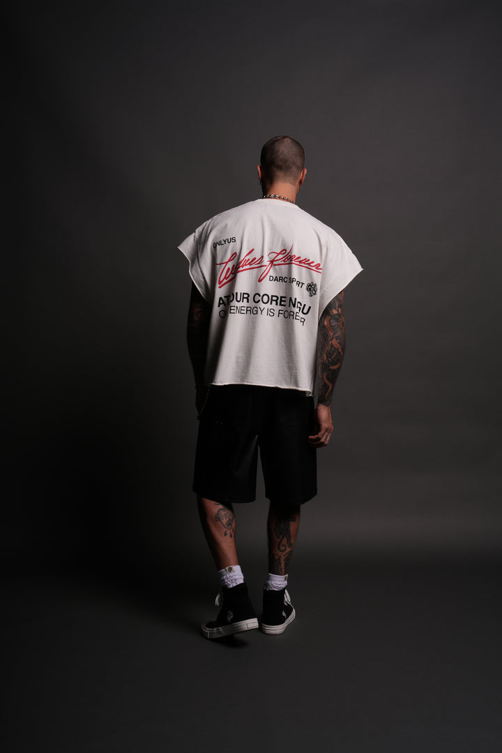At Our Core "Grunge" Cut Off Tee in Cream
