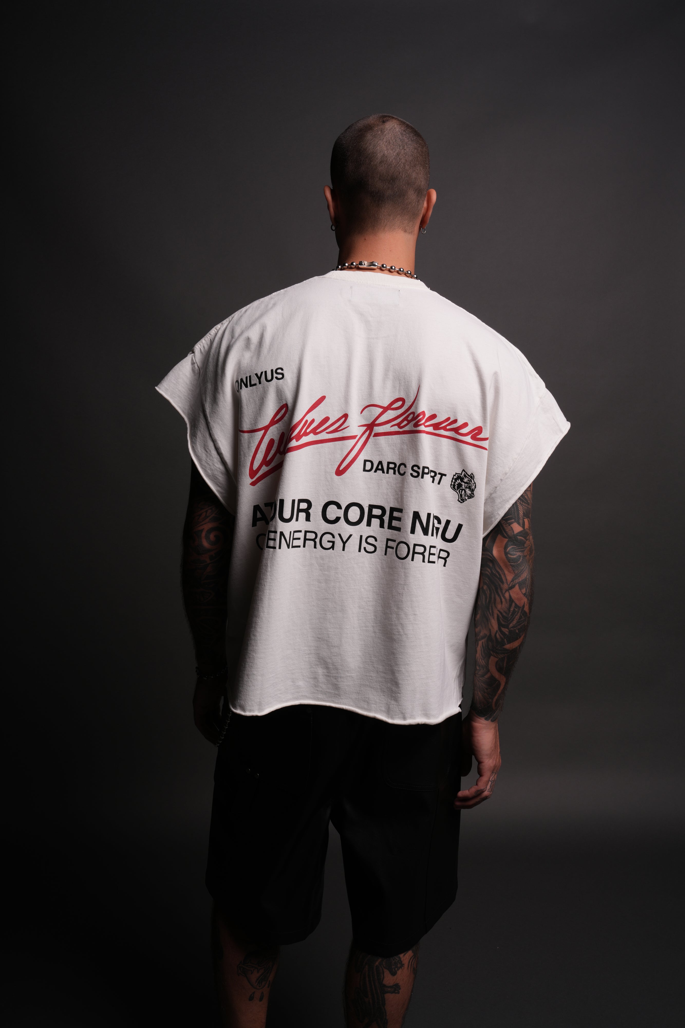 At Our Core "Grunge" Cut Off Tee in Cream
