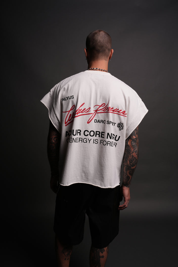 At Our Core "Grunge" Cut Off Tee in Cream