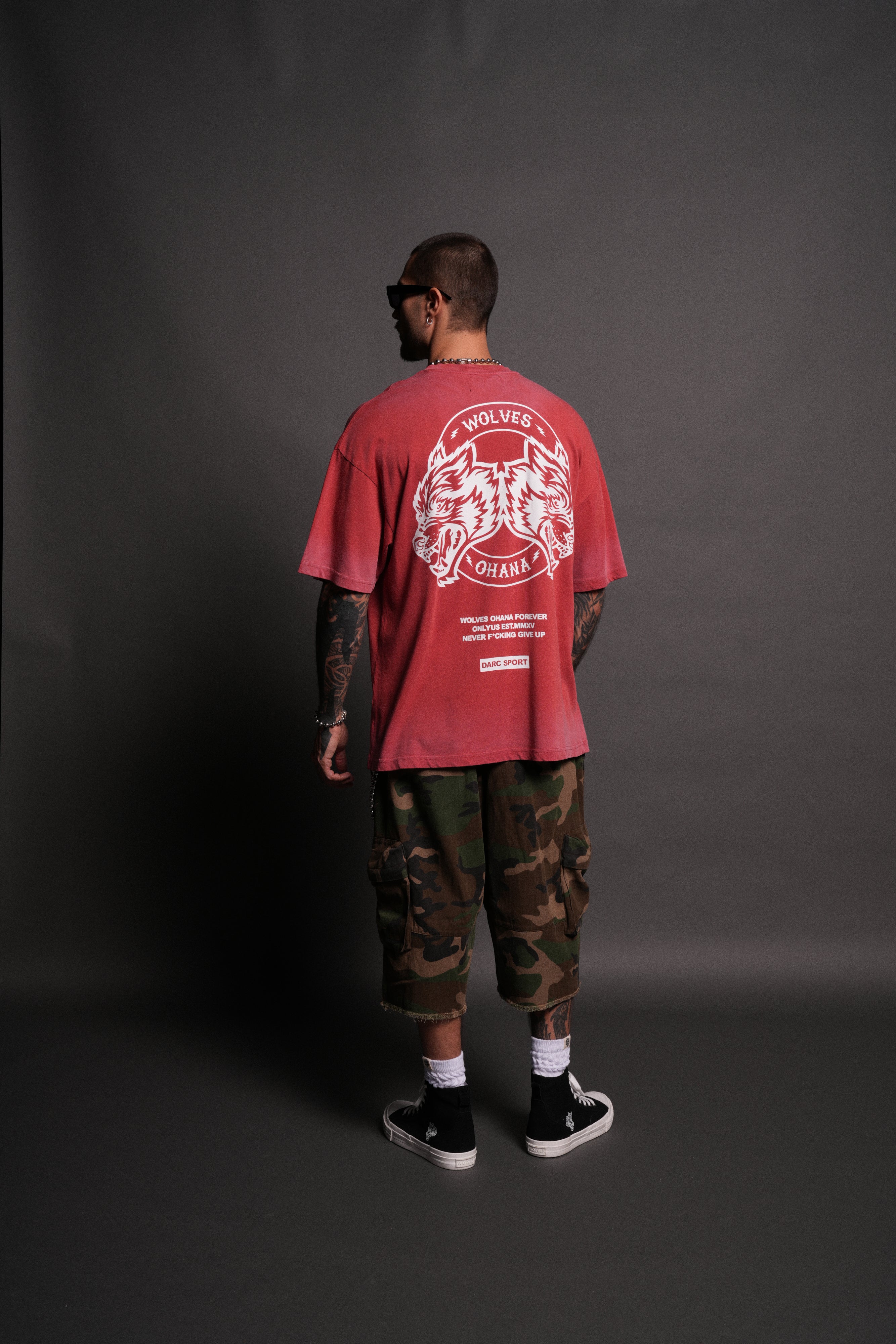 Wolves Ohana Forever "Premium" Oversized Tee in Roman Red Drift Wash