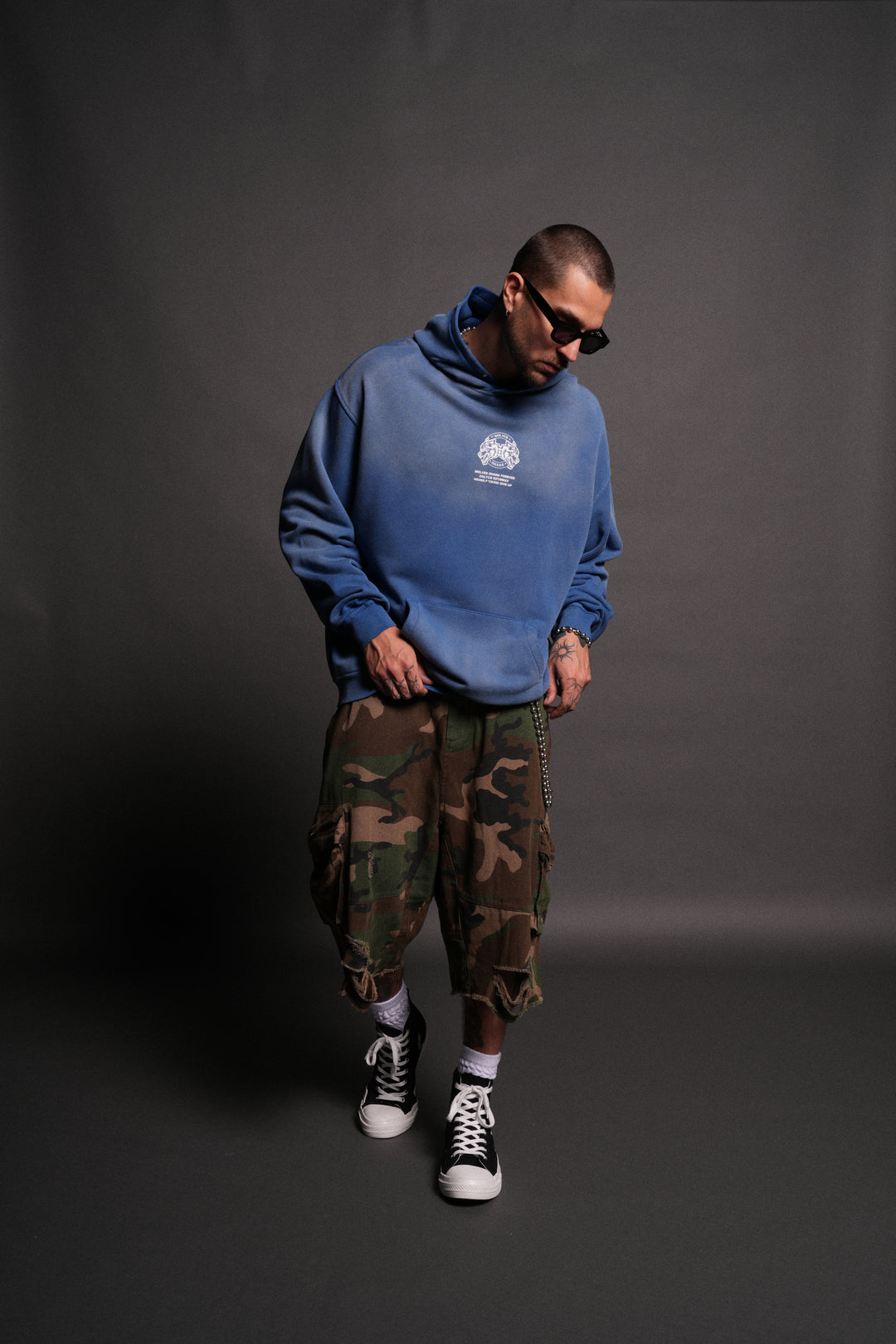Wolves Ohana Forever "Pierce" Hoodie in Darc Cobalt Drift Wash