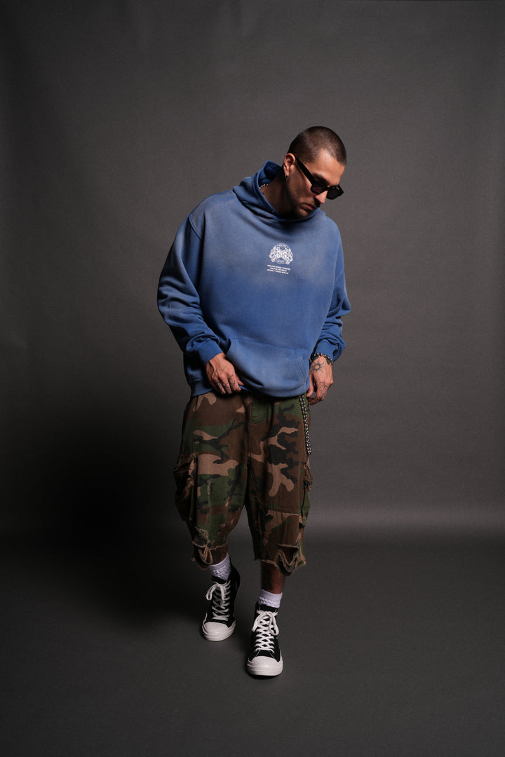Wolves Ohana Forever "Pierce" Hoodie in Darc Cobalt Drift Wash