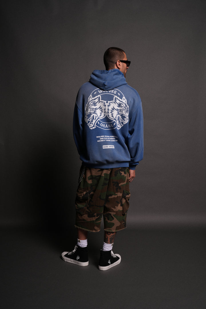 Wolves Ohana Forever "Pierce" Hoodie in Darc Cobalt Drift Wash