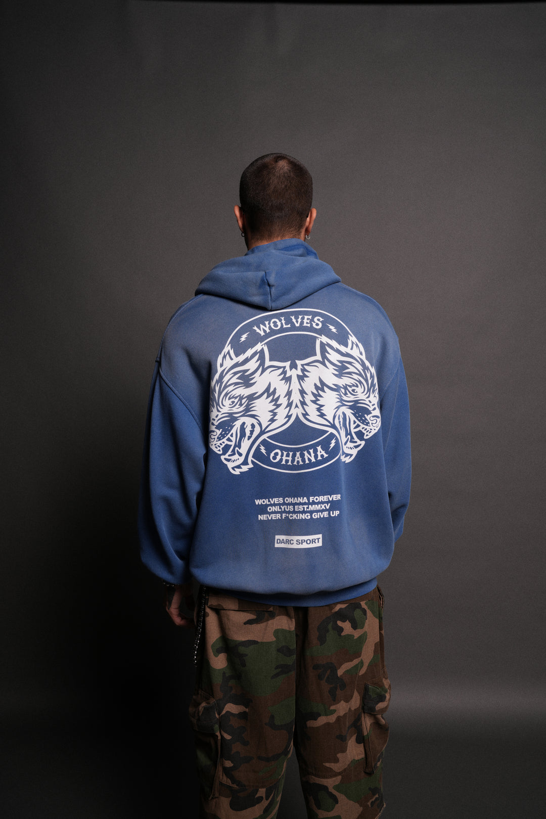 Wolves Ohana Forever "Pierce" Hoodie in Darc Cobalt Drift Wash