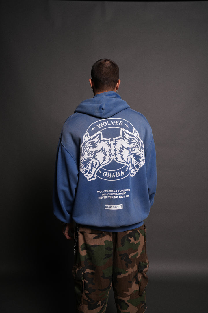 Wolves Ohana Forever "Pierce" Hoodie in Darc Cobalt Drift Wash