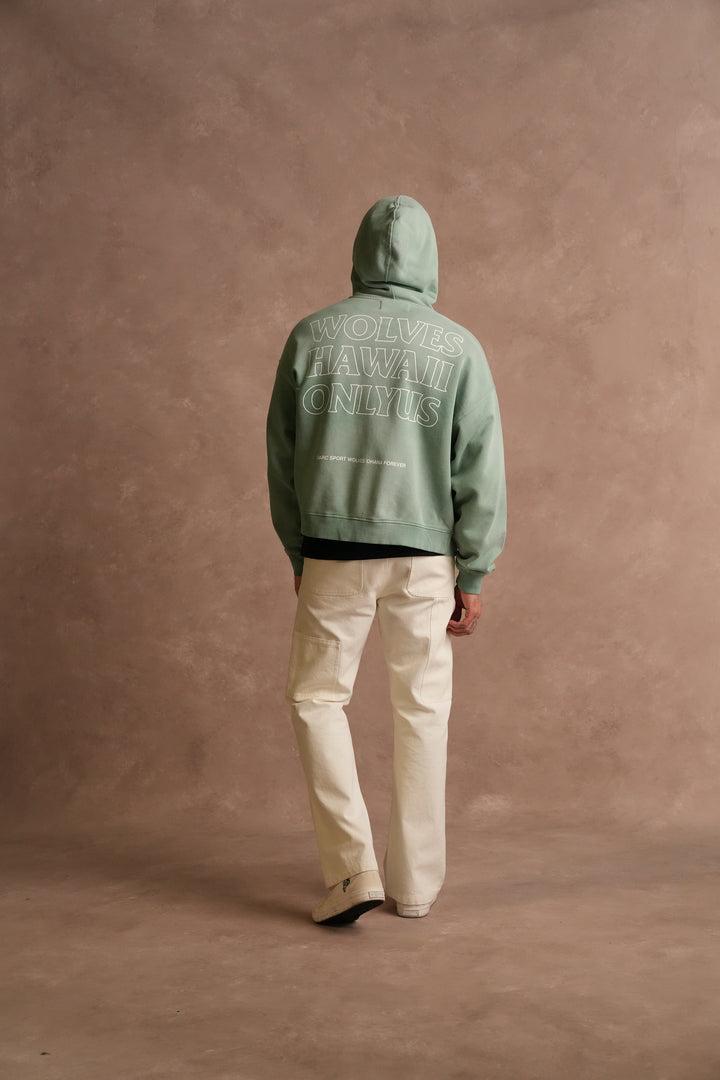 Only Us Hawaii Darco Double Zip Hoodie in Lush Green Sun Fade