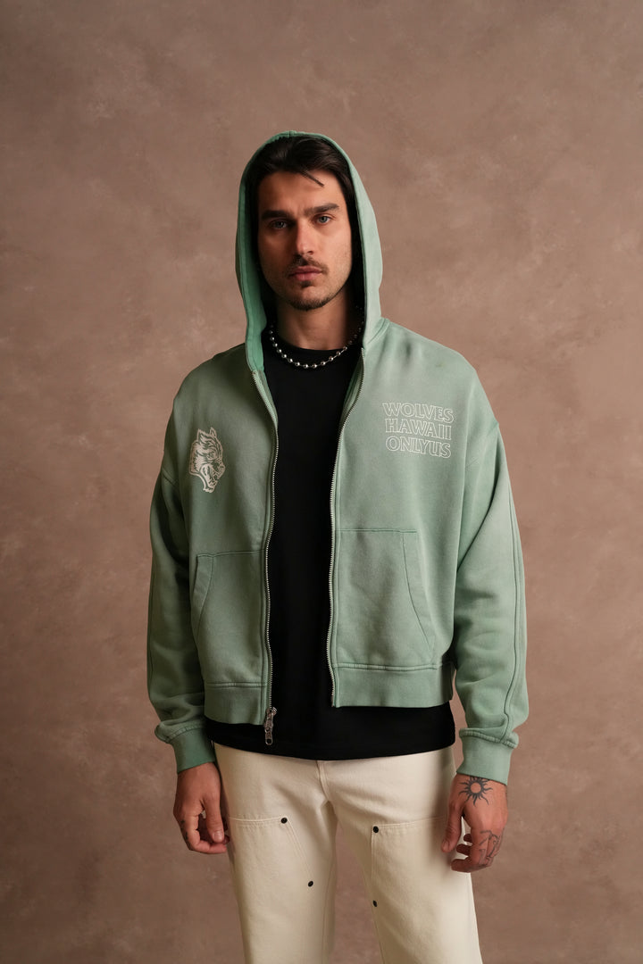 Only Us Hawaii Darco Double Zip Hoodie in Lush Green Sun Fade