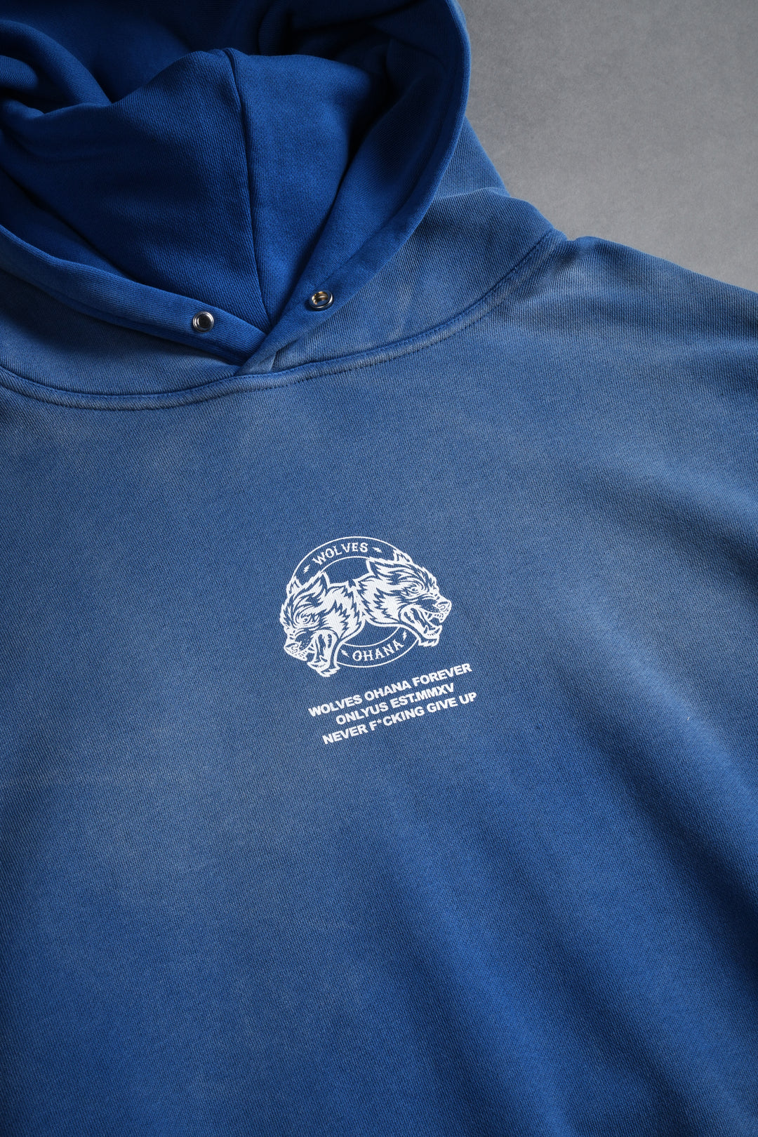 Wolves Ohana Forever "Pierce" Hoodie in Darc Cobalt Drift Wash