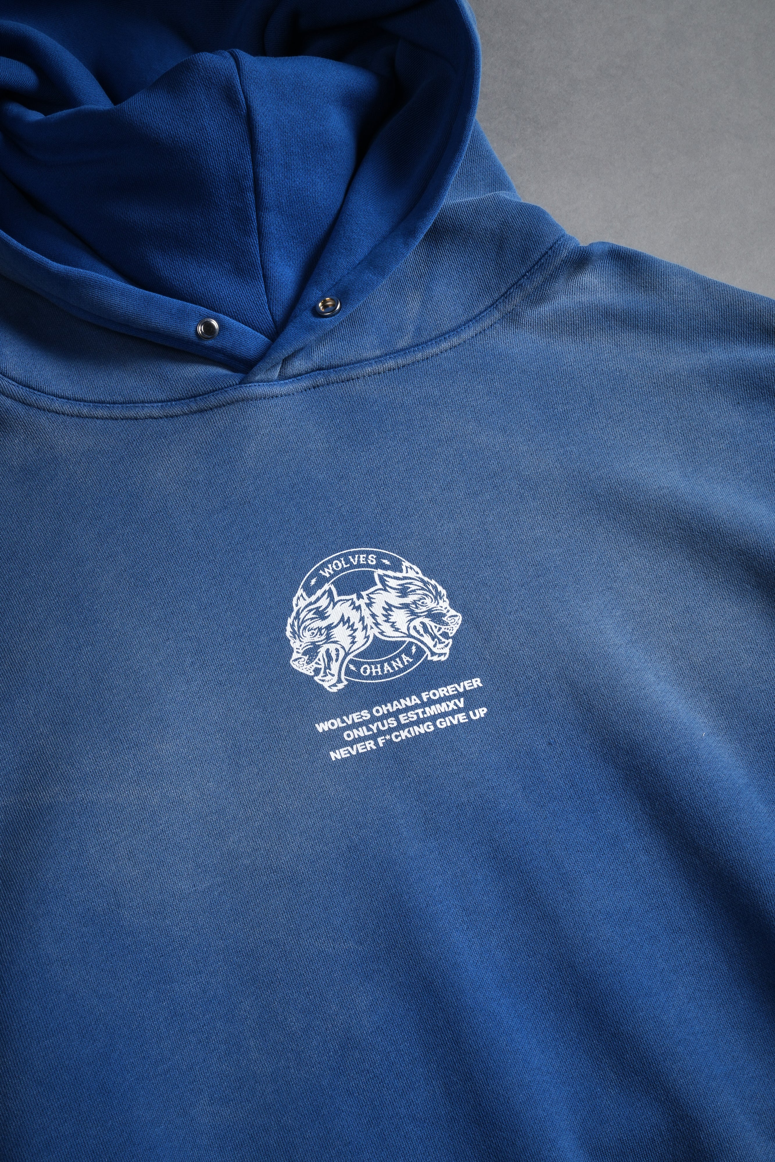 Wolves Ohana Forever "Pierce" Hoodie in Darc Cobalt Drift Wash