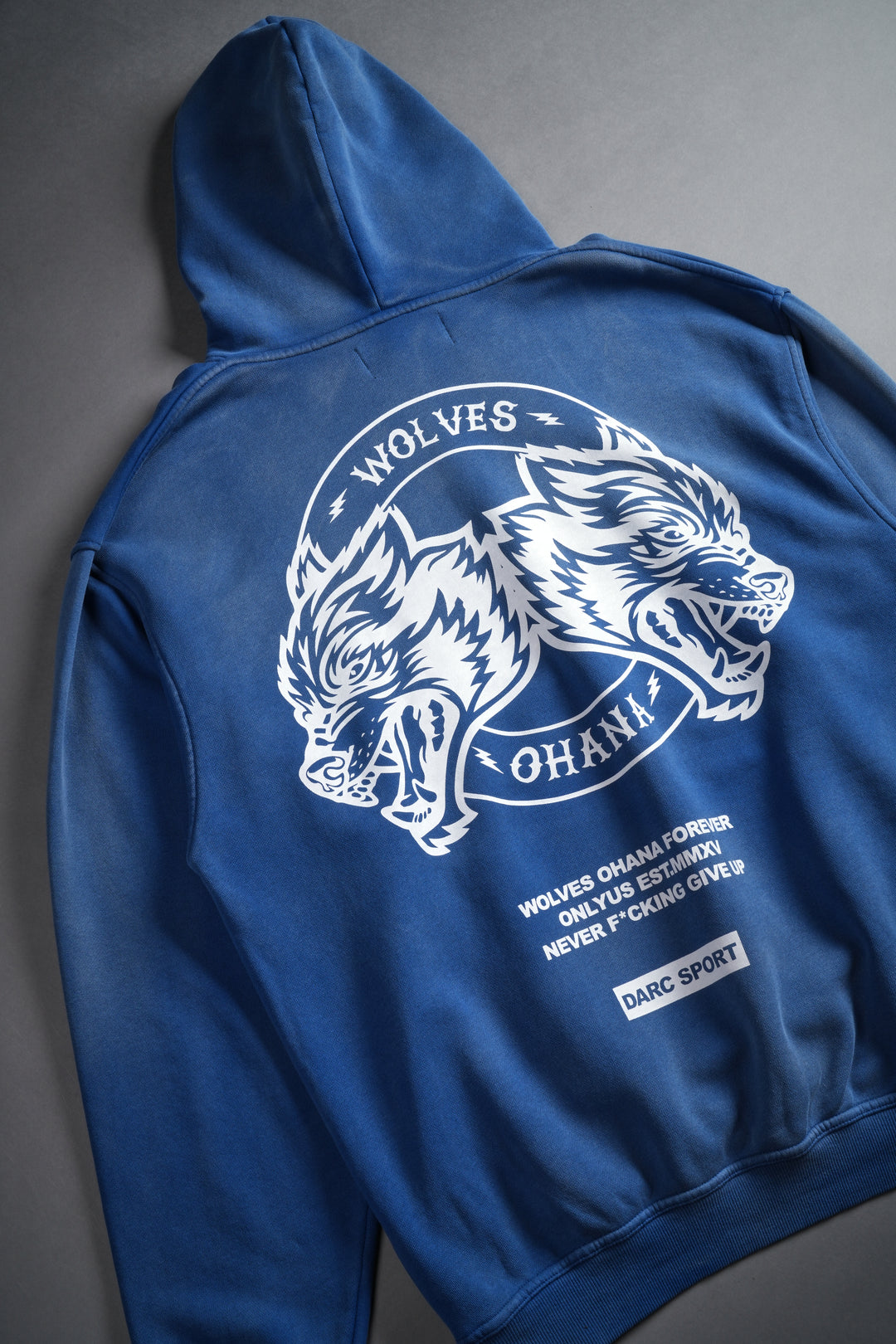 Wolves Ohana Forever "Pierce" Hoodie in Darc Cobalt Drift Wash